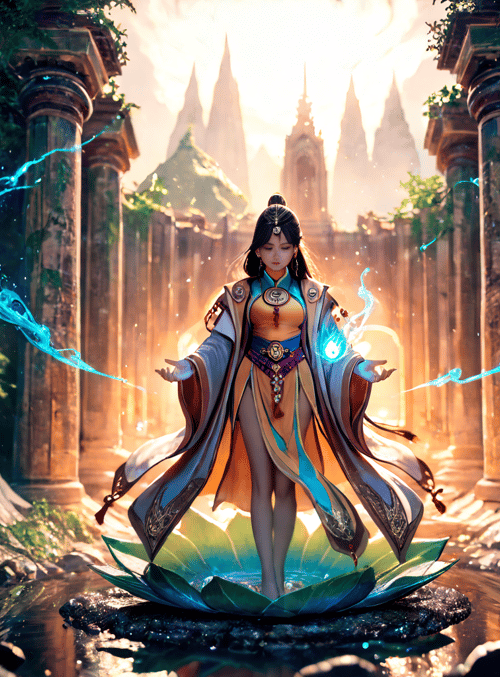 woman, lotus, ancient