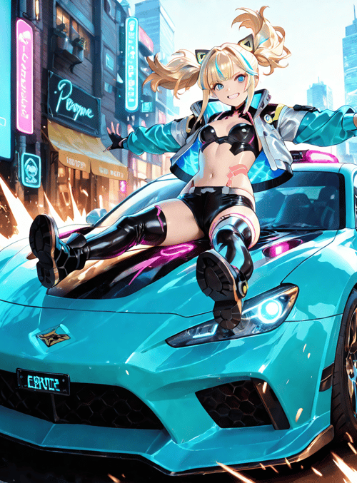 anime girl, sports car