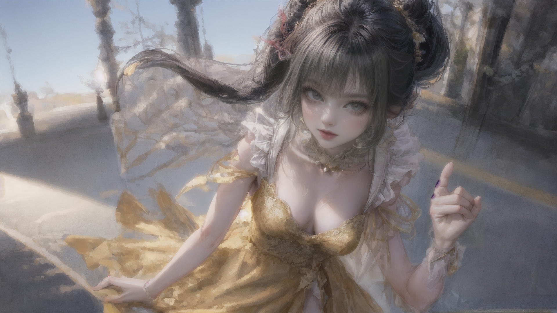 AI generated wallpaper featuring woman, dress, hair