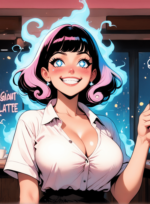 woman, barista, cup, latte, coffee, cafe, coffee shop, drinks, smoke, shop