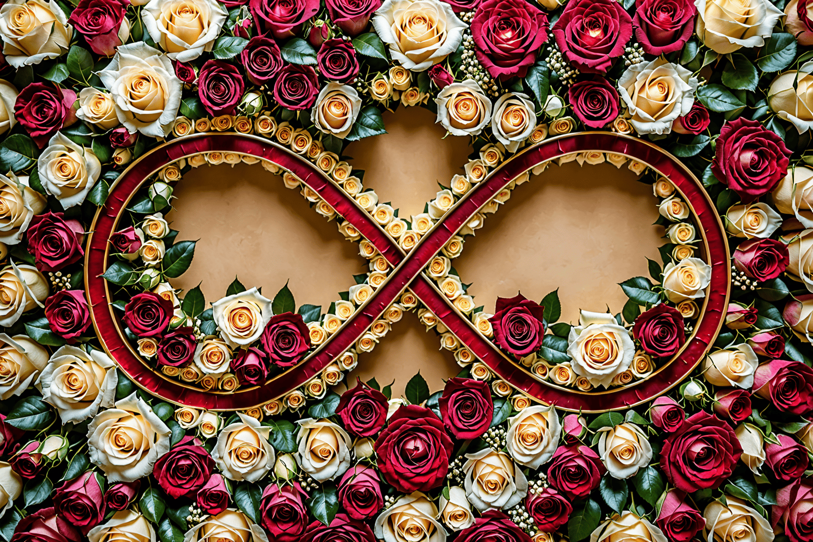 AI generated wallpaper featuring roses, infinity symbol