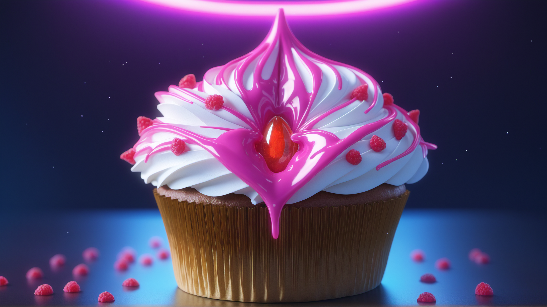 AI generated wallpaper featuring cupcake, raspberry, gem
