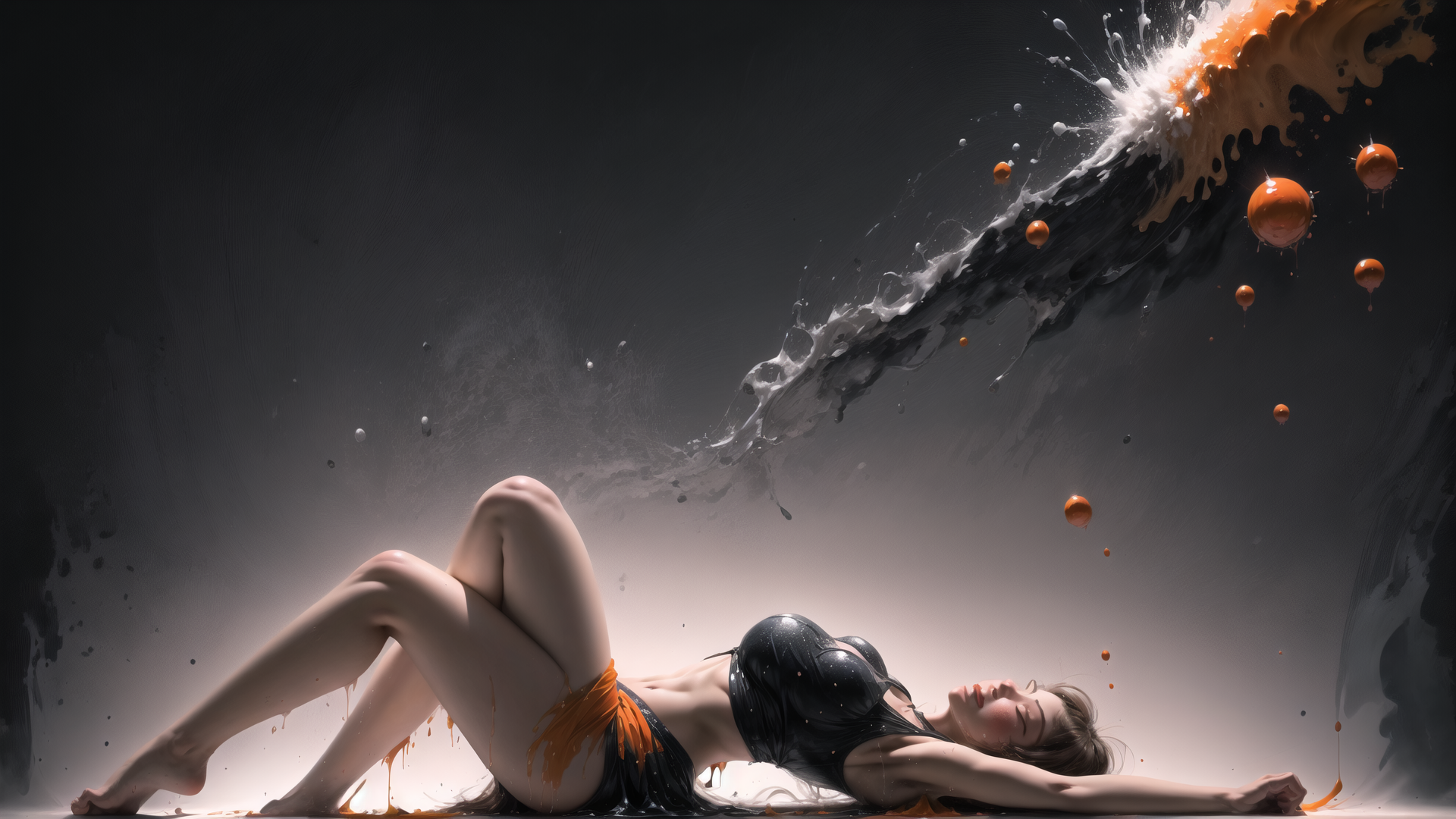 AI generated wallpaper featuring woman, paint, splat