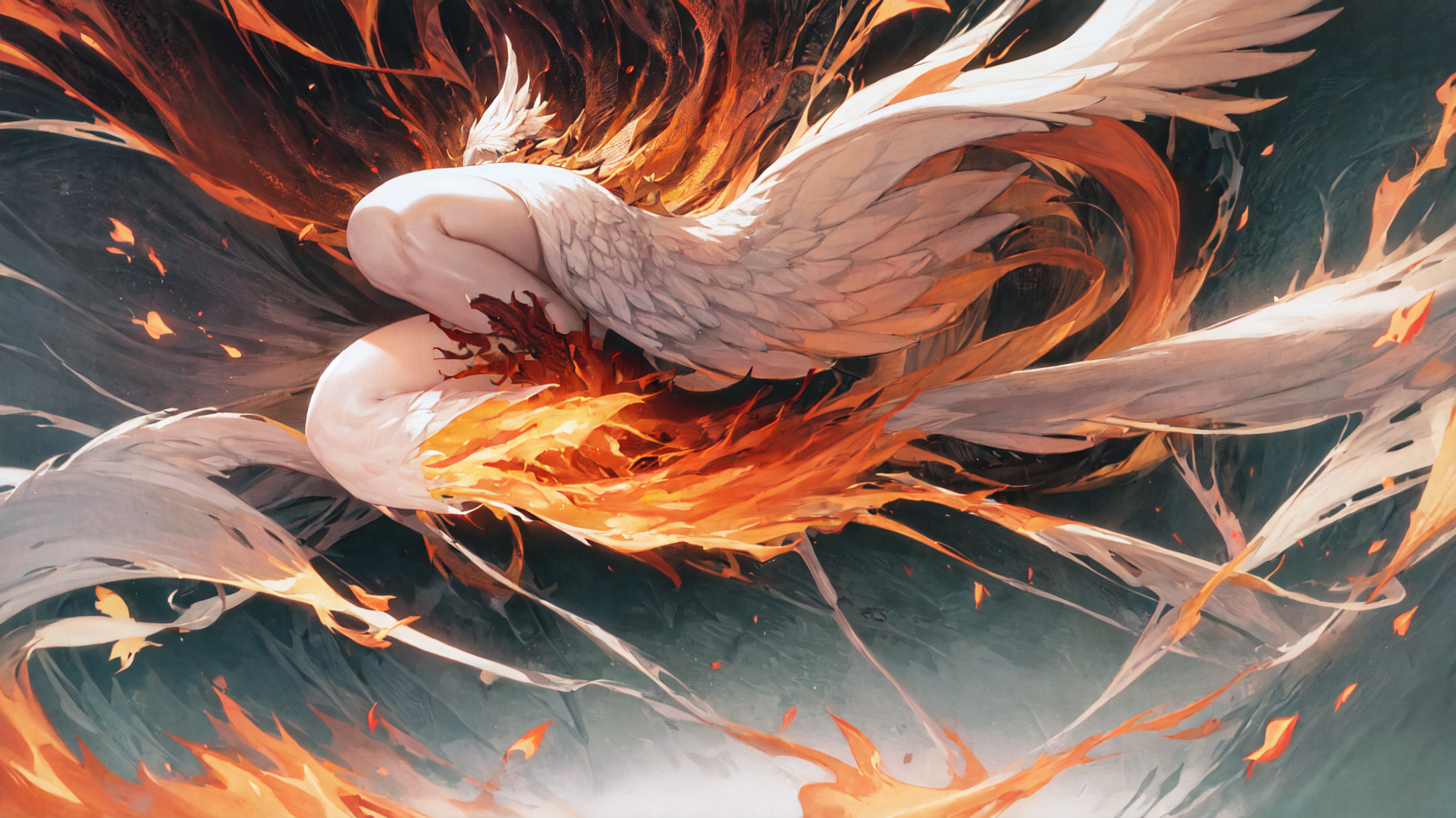AI generated wallpaper featuring phoenix, dragon, wings