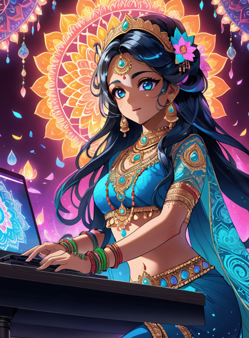 woman, laptop, mandala