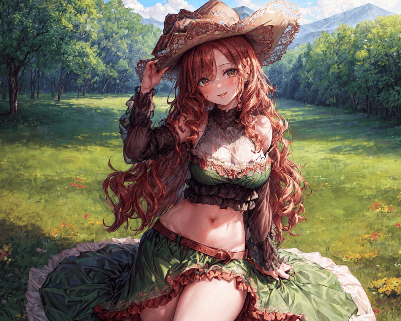 AI generated wallpaper featuring girl, cowboy, nature