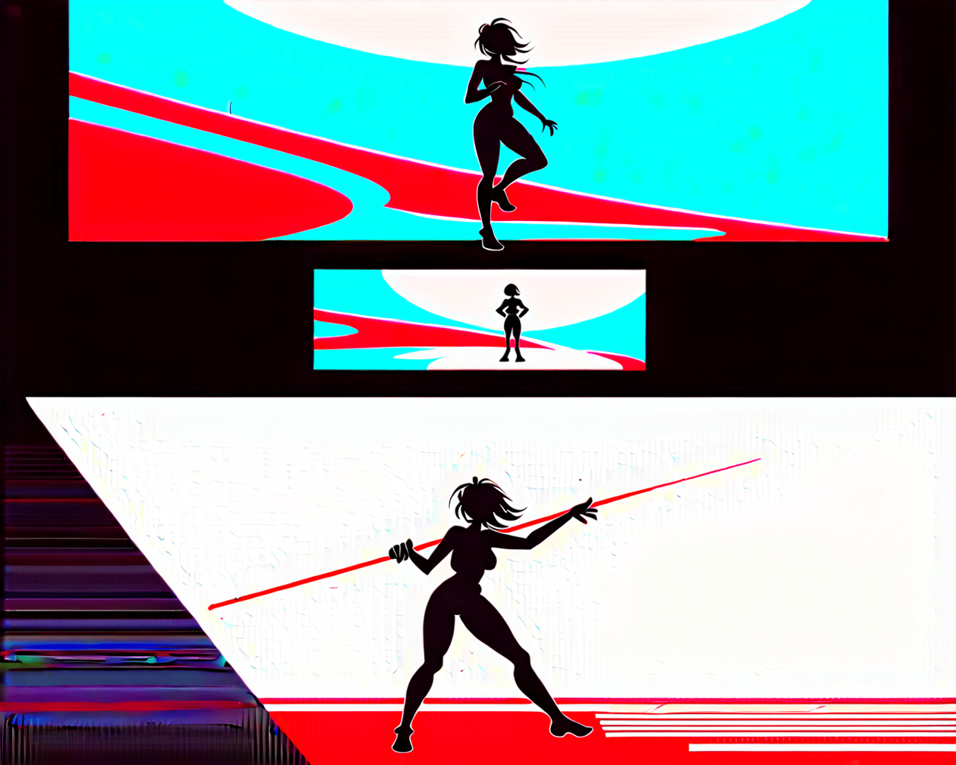 AI generated wallpaper featuring silhouette, woman, athlete