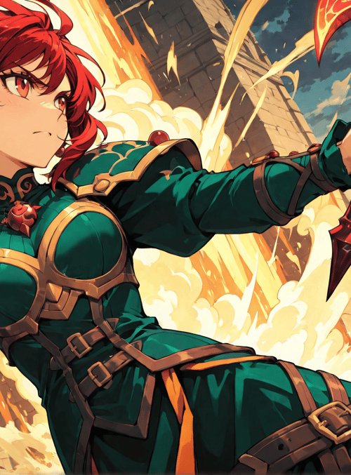 warrior, archer, soldier, character, hero, giant axe, rifle, castle, fire, explosion