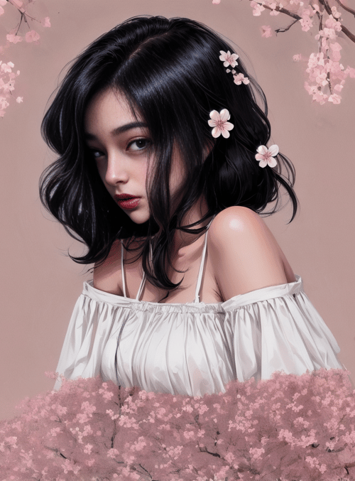 woman, cherry blossoms, branches