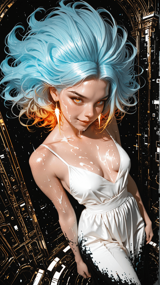 AI generated wallpaper featuring woman, hair, dress, ears, body, background