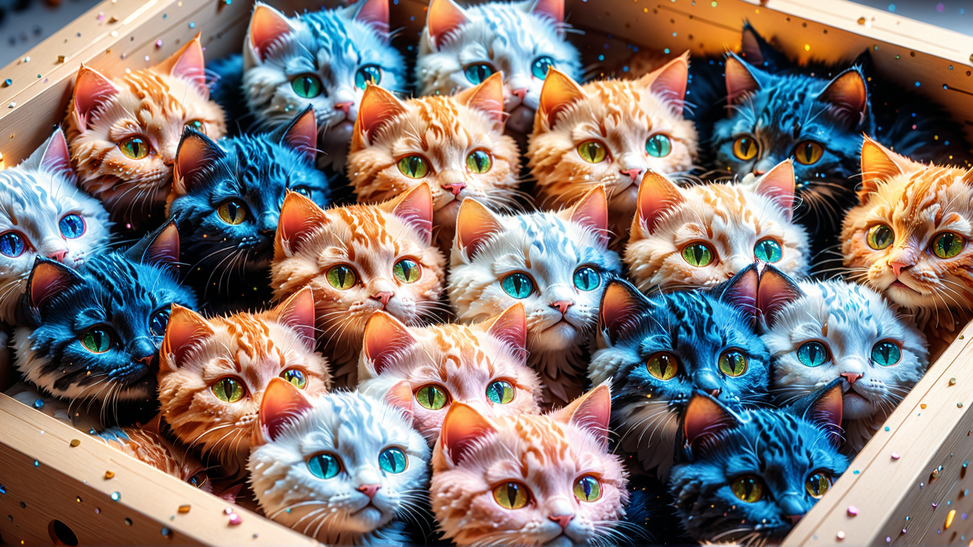 AI generated wallpaper featuring cats, kittens, box