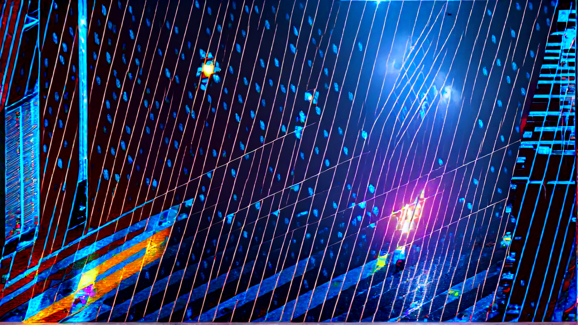 AI generated wallpaper featuring cityscape, neon, light trails