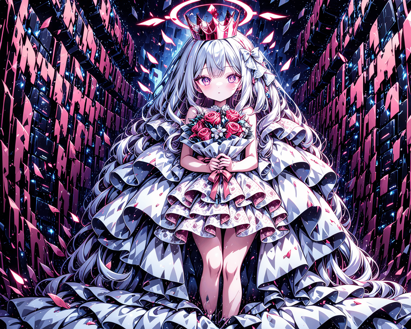 AI generated wallpaper featuring girl, princess, bouquet