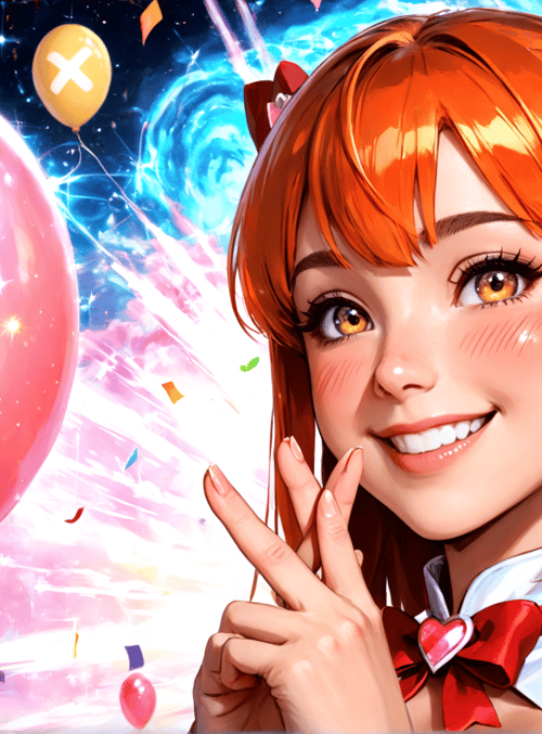 girl, balloon, confetti, heart, bow, celebration