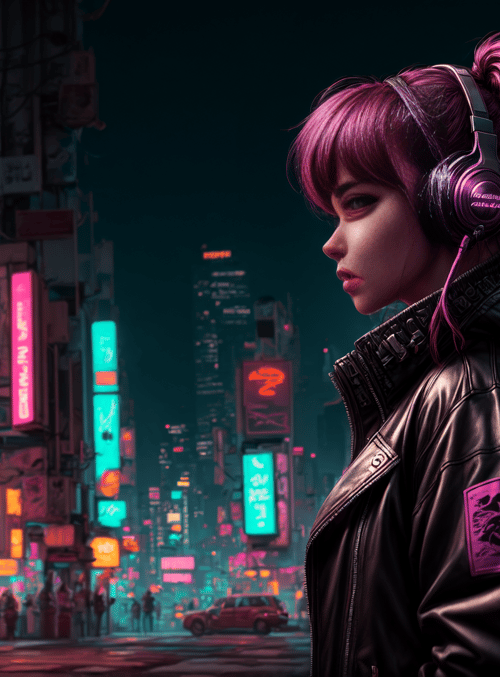 girl, headphones, city