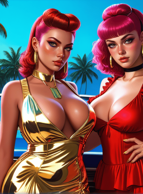 women, car, palm trees