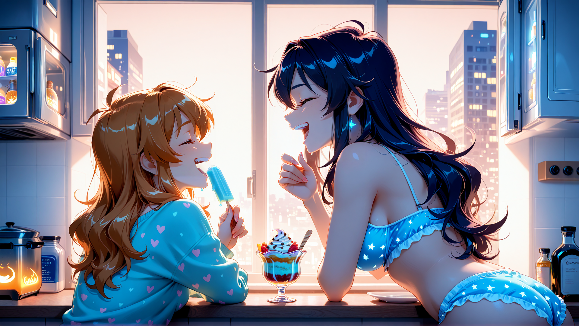 AI generated wallpaper featuring girls, ice cream, dessert
