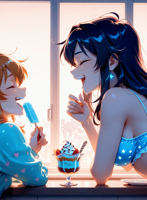 girls, ice cream, dessert