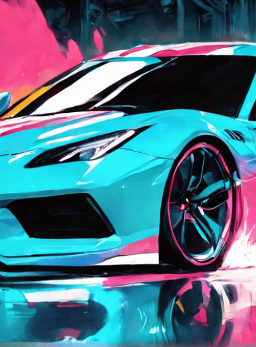 car, street, cityscape, paint, reflection, wheels, suspension, vehicle, racing, neon