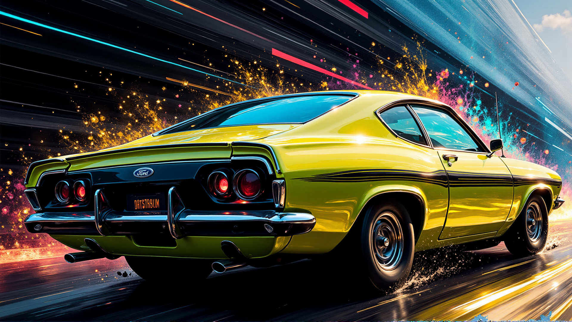 AI generated wallpaper featuring car, ford, sports car, classic car, race car, muscle car, vehicle, automobile, car model, speed