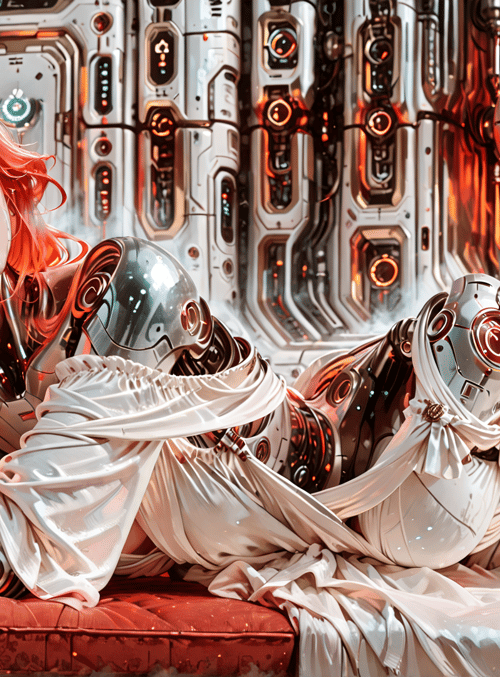 cyborg, woman, robot, sofa, technology