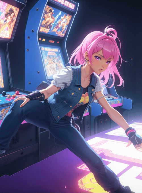 anime girl, arcade, game machine