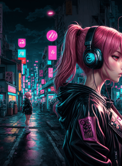 girl, cyberpunk, street