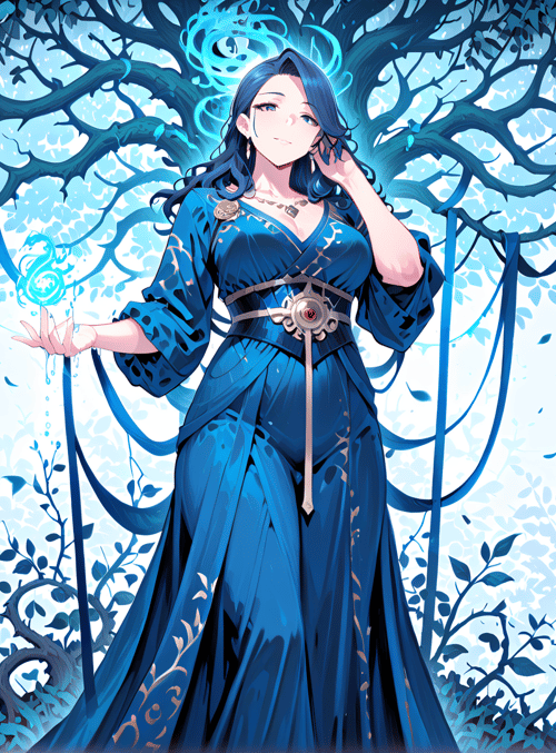 woman, tree, magic, dress, leaves
