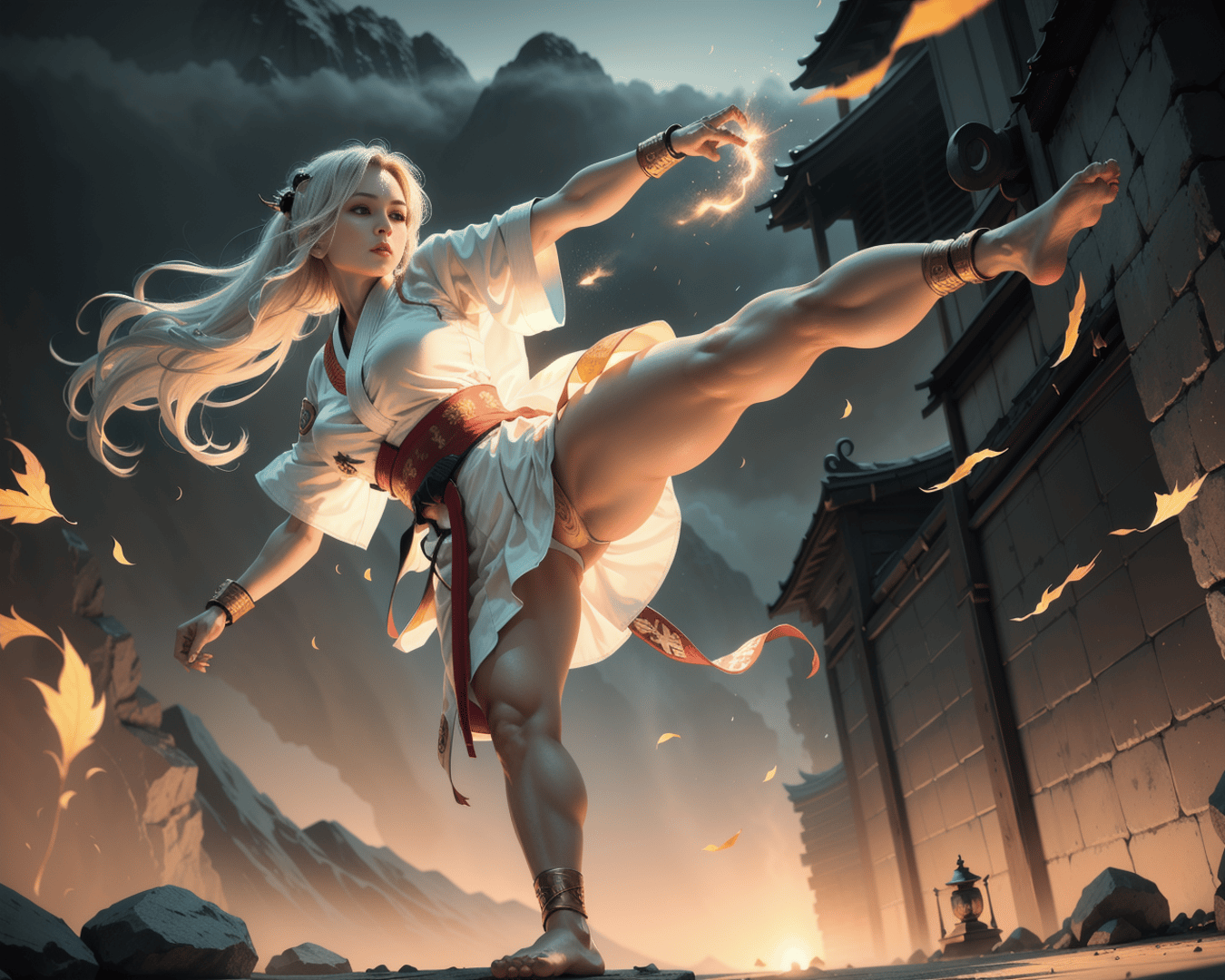 AI generated wallpaper featuring woman, kung fu, kick