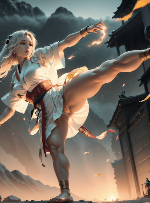 woman, kung fu, kick