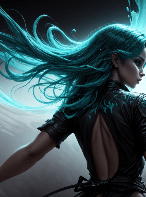 woman, hair, swordsman, leather, ink