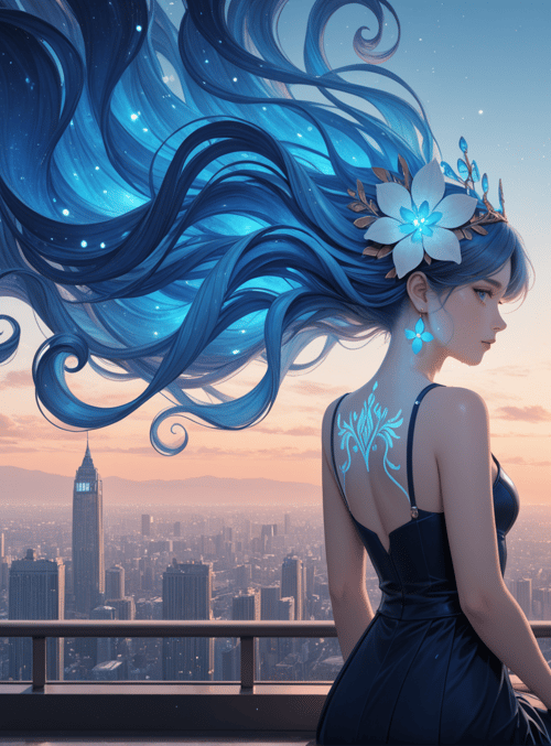 woman, hair, cityscape, sun, lotus, Eiffel Tower, dress, fashion, skyline, sunrise
