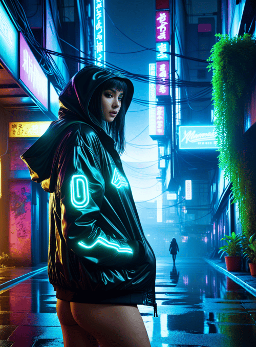 person, neon, alley