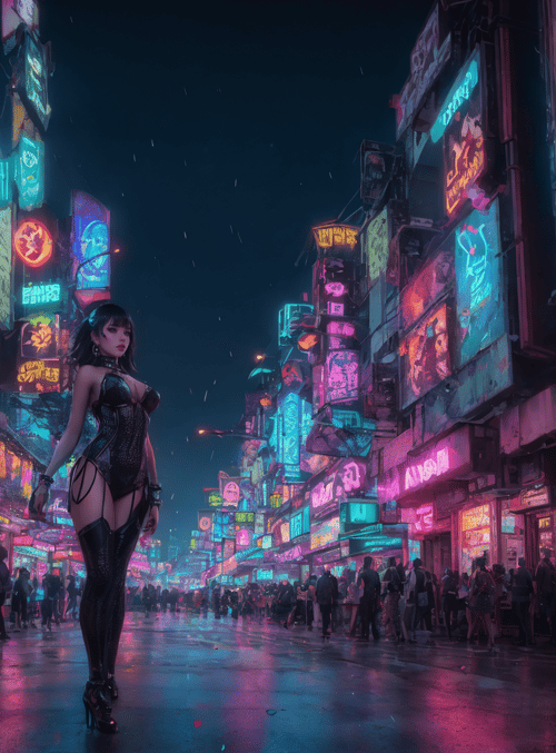 woman, neon, street