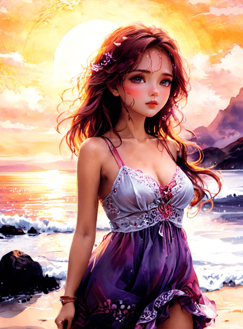 woman, beach, sunset