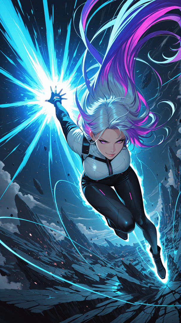 AI generated wallpaper featuring woman, superhero, character, cosmic, energy