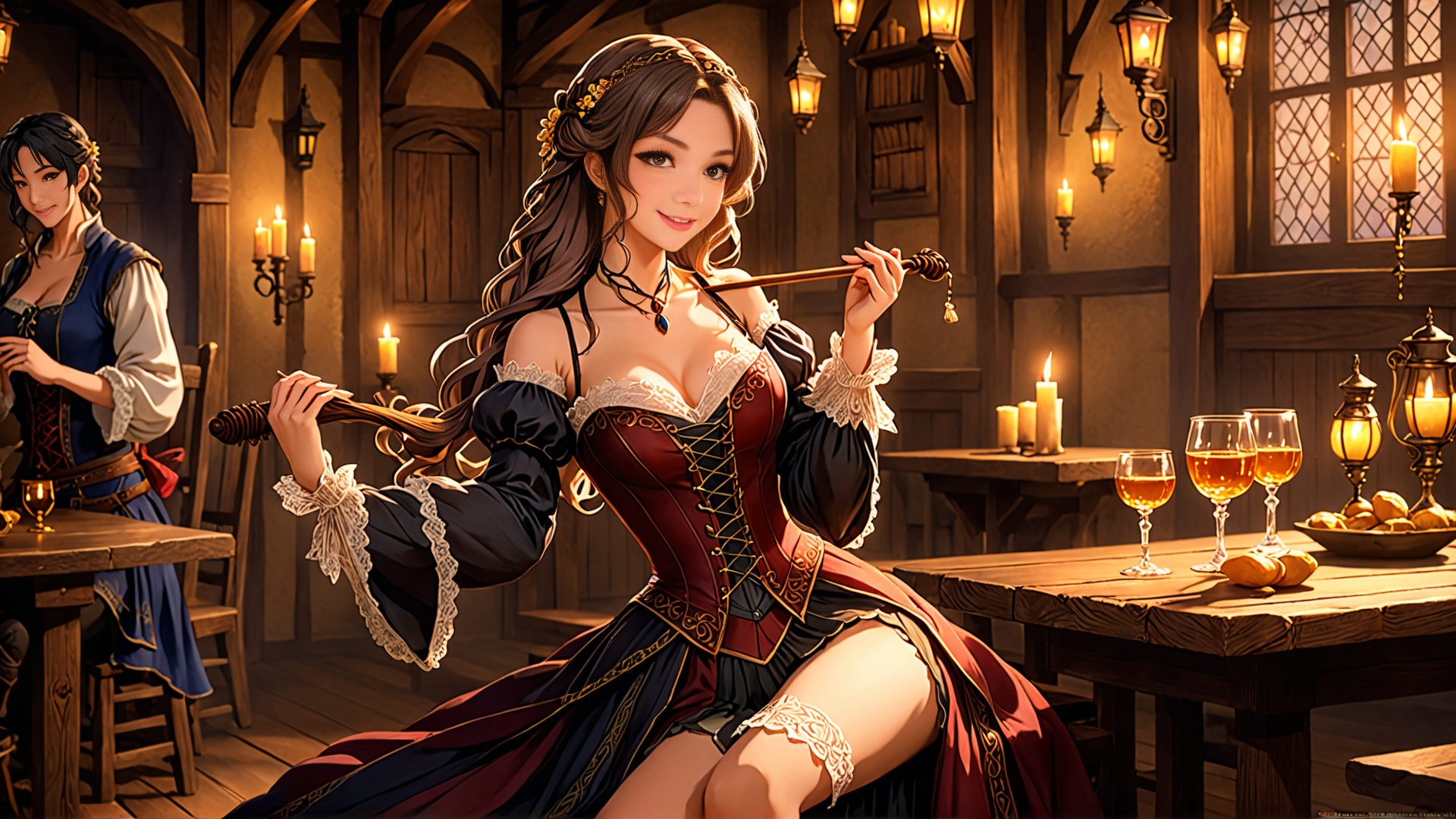 AI generated wallpaper featuring woman, goblet, candle