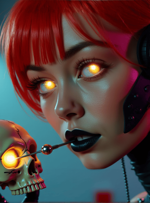 cyborg, skull, gloves