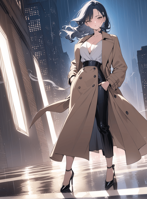 woman, city, rain