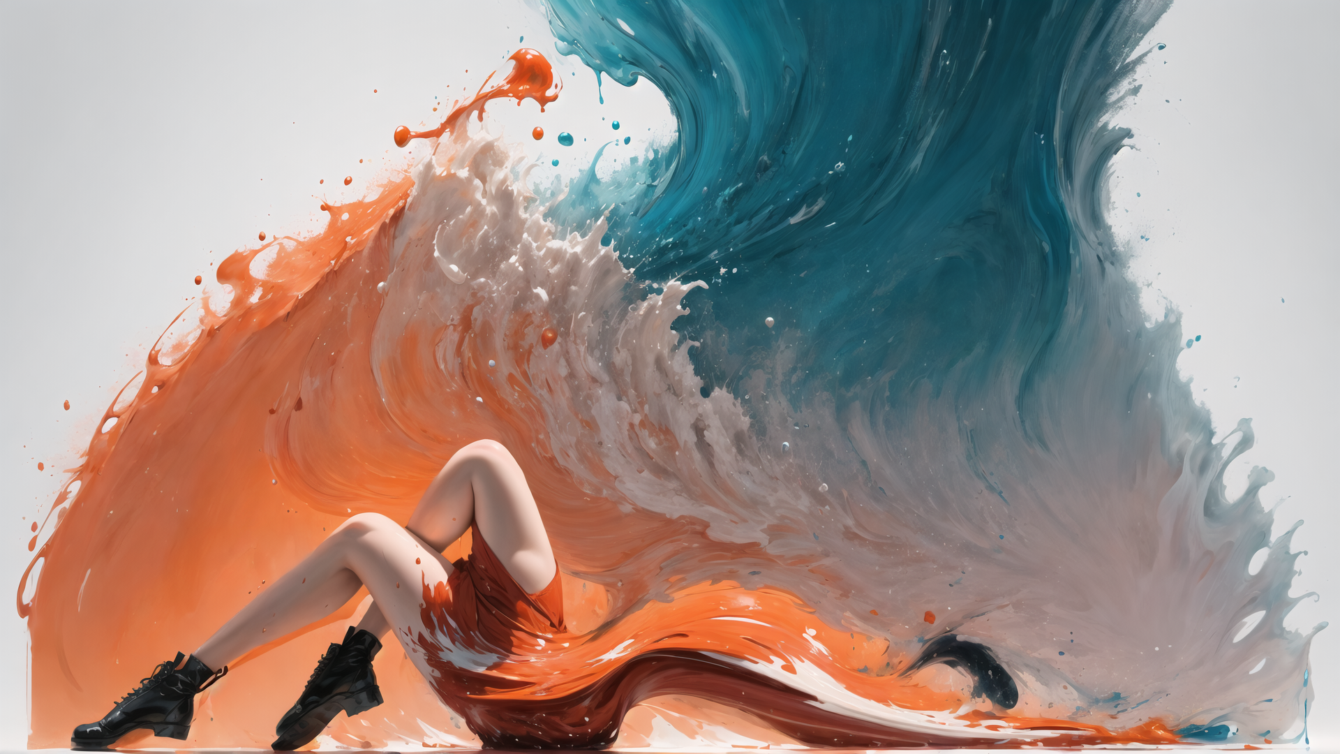 AI generated wallpaper featuring woman, wave, paint