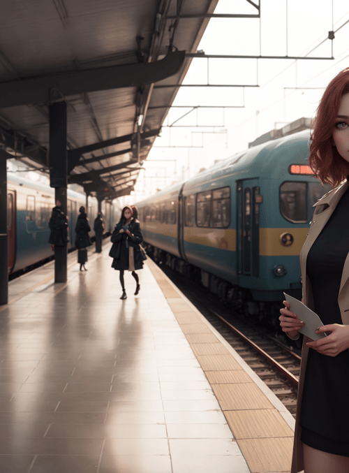 woman, train, station