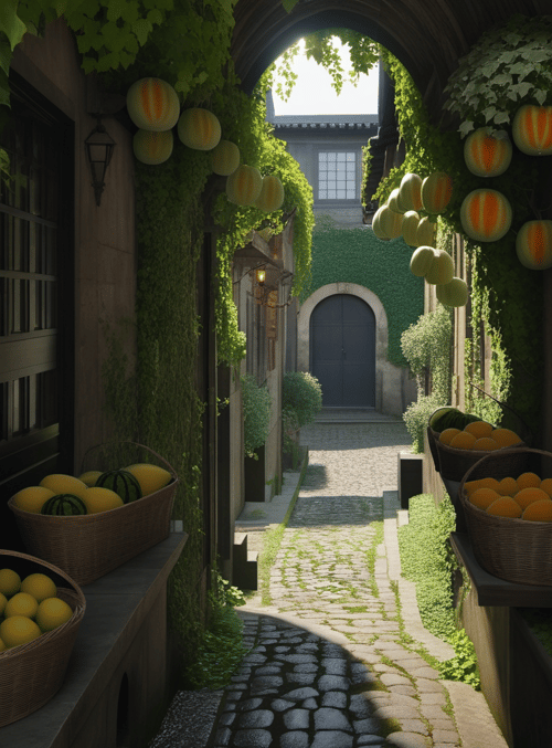 alley, fruit, ivy