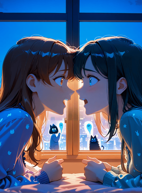 girls, window, city