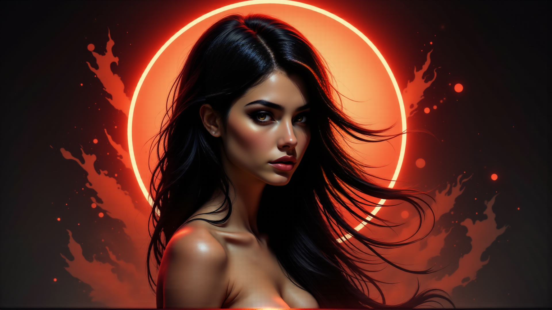 AI generated wallpaper featuring woman, hair, sun