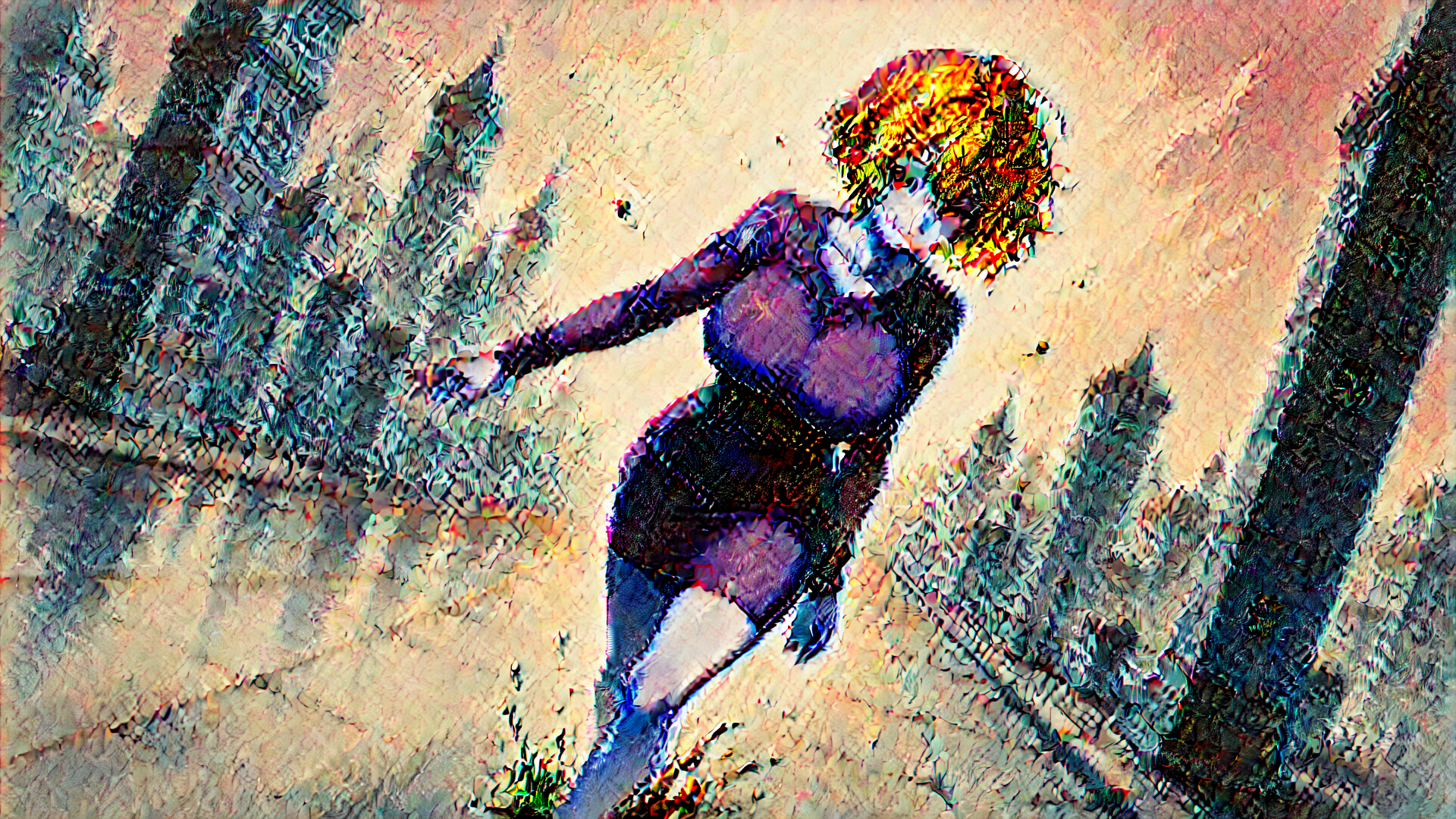 AI generated wallpaper featuring woman, tree, landscape