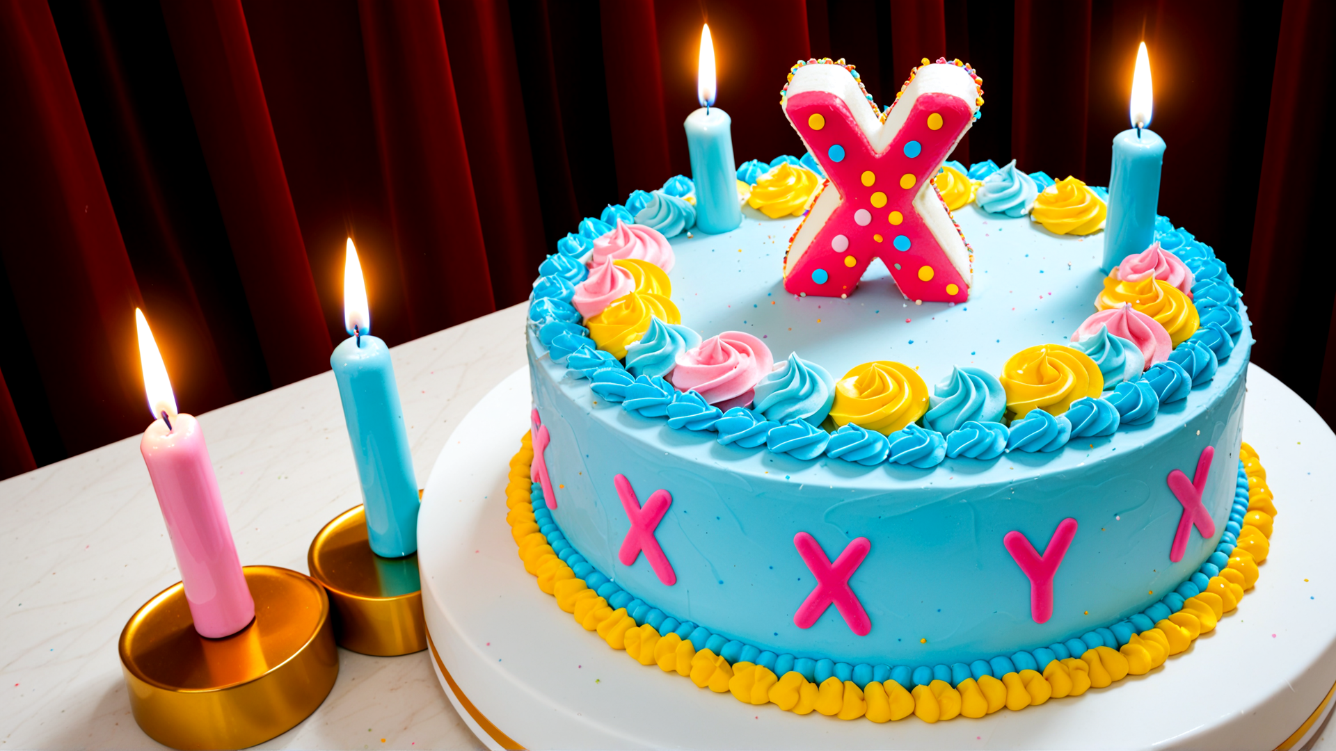 AI generated wallpaper featuring cake, candles, letter, curtain, table