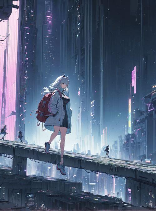 girl, cityscape, skyscraper