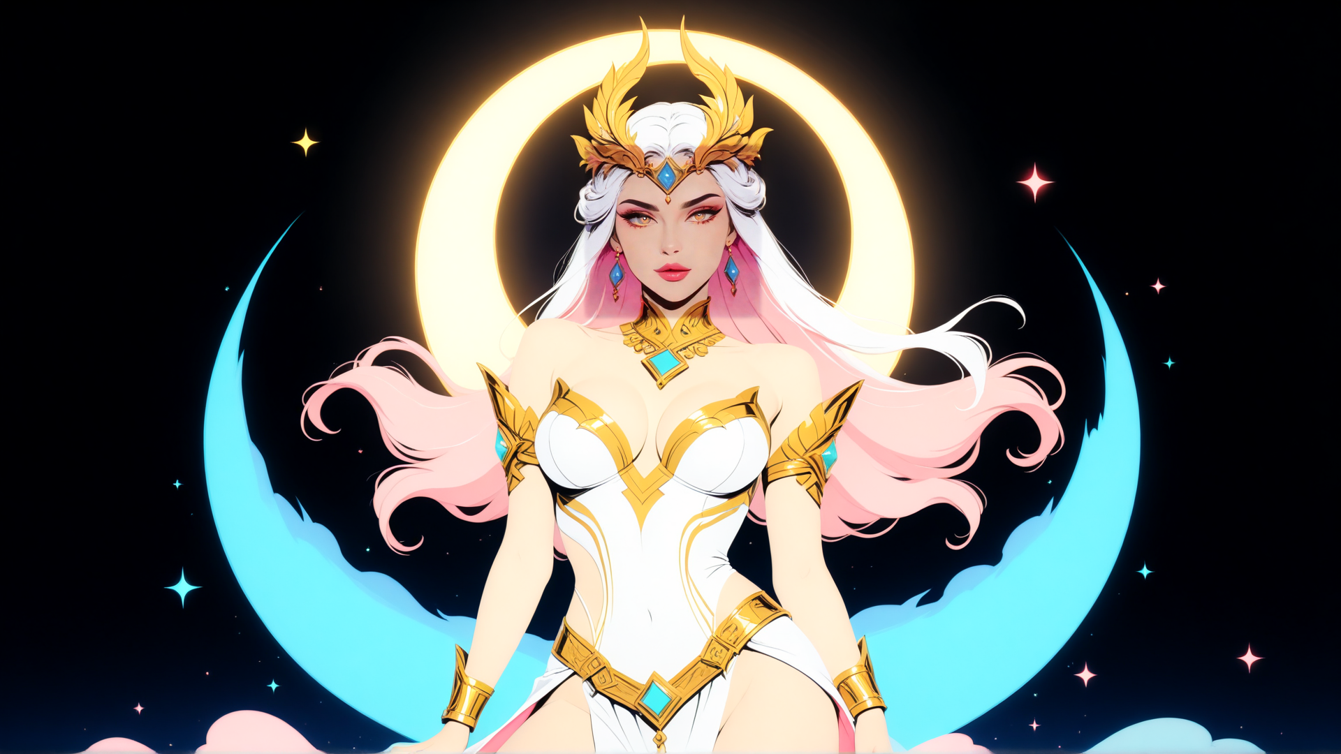 AI generated wallpaper featuring goddess, moon, woman