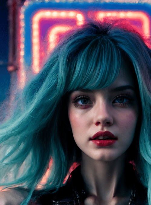 woman, neon, hair