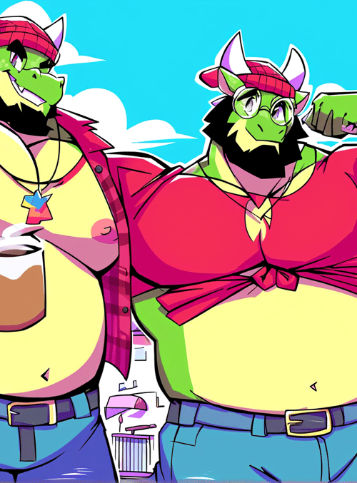 dragons, anthropomorphic, characters, muscular, bearded, humans, twin, villains